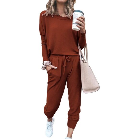 Pants - Women Fall Lounge Set Long Sleeve Tops High Waisted Joggers Spring Travel